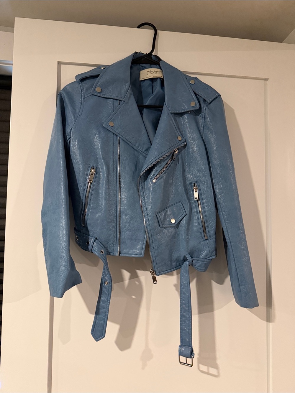 Zara Powder Blue Leather Biker Jacket